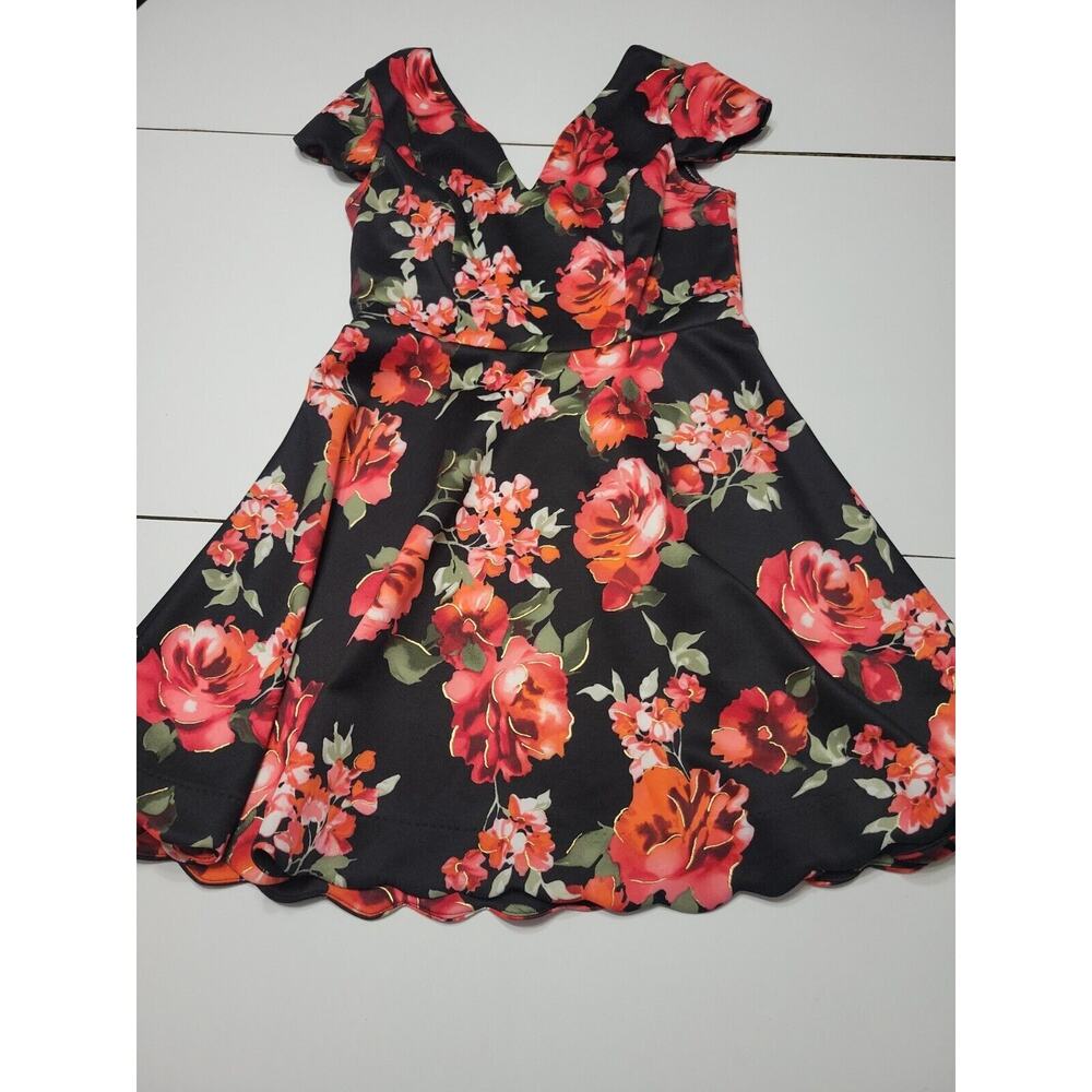 Jodi Kristopher Women 11 Dress Red Rose Black Floral Long Sleeve Comfort Stretch